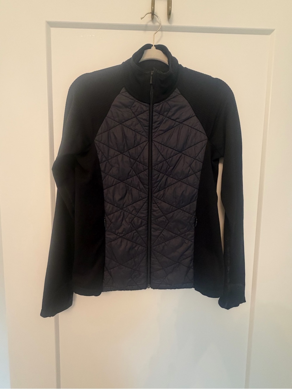 Athleta Black Quilted Front Zip Jacket
